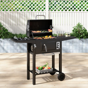 Black Outdoor Charcoal BBQ Grill with Lid Cover and Smoke Stack