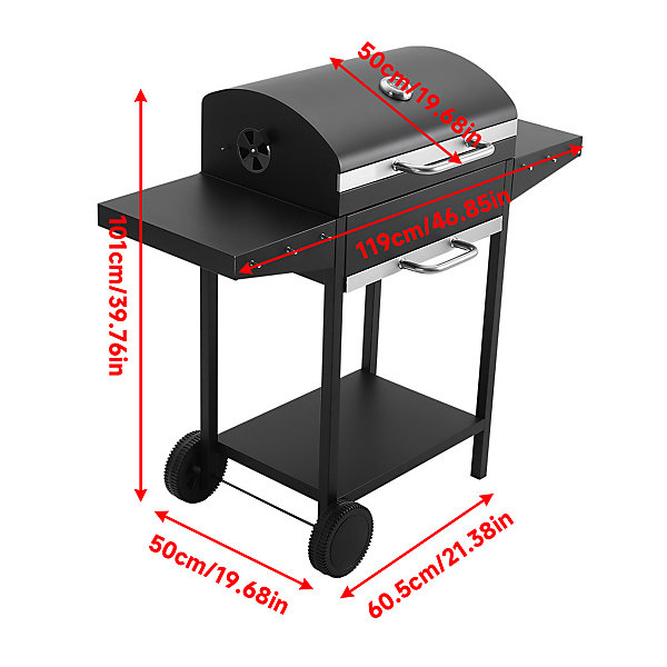 Black Outdoor Charcoal BBQ Grill with Lid Cover and Wheels Black Black Outdoor Charcoal BBQ Grill with Lid Cover and Wheels Black