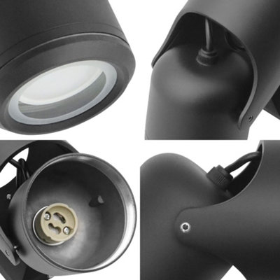 Black Outdoor Double Wall Light Adjustable IP54 External Directional ...