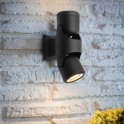 Black Outdoor Double Wall Light Adjustable IP54 External Directional ...