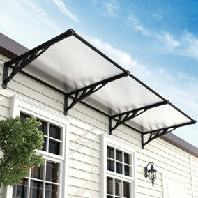 Black Outdoor Front Door Canopy Awning Rain Shelter for Window,Porch and Door W 270 cm x D 90 cm x H 28 cm