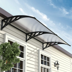 Black Outdoor Front Door Canopy Fixed Awning Rain Shelter W 190 cm x D 100 cm x H 28 cm