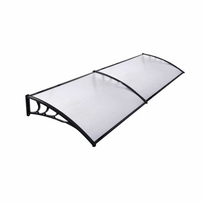 Black Outdoor Front Door Canopy Fixed Awning Rain Shelter W 190 cm x D 100 cm x H 28 cm