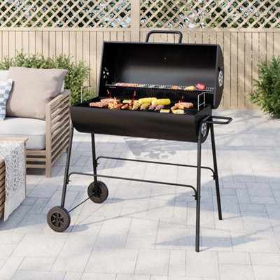 Black Outdoor Garden BBQ Charcoal Grill with Wheels