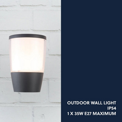 Black Outdoor Modern Up Lantern Heavy Duty Aluminium Wall Light - IP54  - 16.3cm Height - 1 x ES E27 Lamp Bulb Required