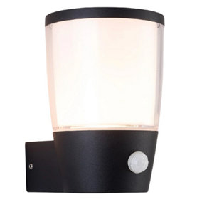 Black Outdoor Modern Up Lantern Heavy Duty Aluminium Wall Light with PIR - IP54 - 16.3cm Height - 1 x ES E27 Lamp Bulb Required