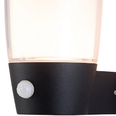 Black Outdoor Modern Up Lantern Heavy Duty Aluminium Wall Light with PIR - IP54 - 16.3cm Height - 1 x ES E27 Lamp Bulb Required