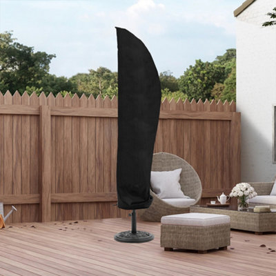 Black Outdoor Patio Banana Umbrella Parasol Cover Waterproof with Zipper and Drawstring 210D Oxford