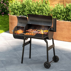 Black Outdoor Smoker Stainless Steel Garden Barbecue Charcoal BBQ Grill with Portable Trolley Wheels