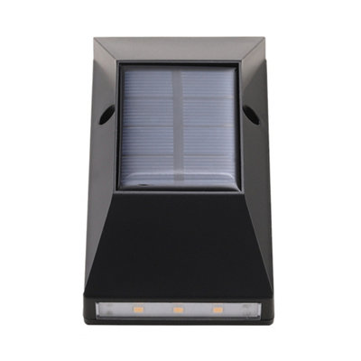 Black Outdoor Solar-Powered Integrated LED Ambient Wall Light Set of 2