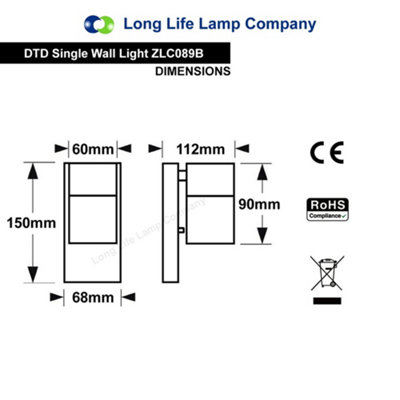 Dusk Till Dawn Sensor BLACK Outdoor Single Wall Light Stainless Steel ZLC089B | UK
