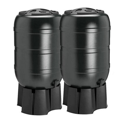 Black Outdoor Water Butt 210 L Rain Collector Complete With Stand & Kit