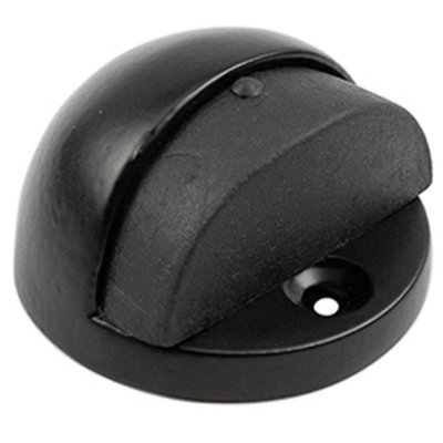 Black Oval Floor Mounted Door Stop - 46x26mm - Rubber Stopper Protector