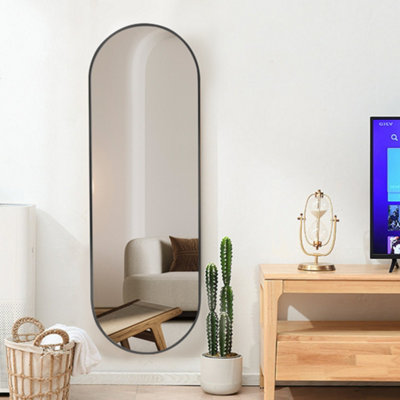 Black Oval Full Length Mirror Wall Mounted Mirror Framed Dressing Mirror 40 x 150 cm