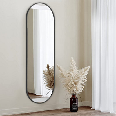 Black Oval Full Length Mirror Wall Mounted Mirror Framed Dressing Mirror 40 x 150 cm