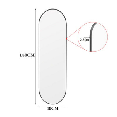 Black Oval Full Length Mirror Wall Mounted Mirror Framed Dressing Mirror 40 x 150 cm
