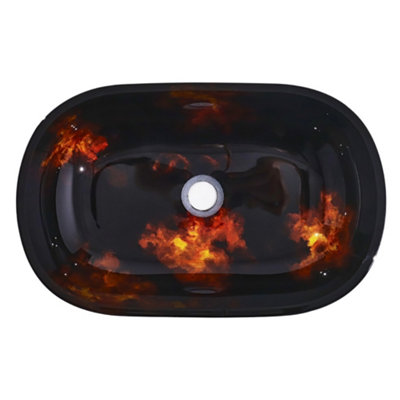 Black Oval Glass Counter Mounted Bathroom Counter Top Basin Wash Sink W 540 mm x D 340mm