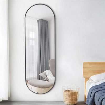 Black Oval Wall Mounted Framed Full Length Mirror Dressing Mirror 50 x