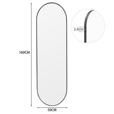 Black Oval Wall Mounted Framed Full Length Mirror Dressing Mirror 50 x 160 cm