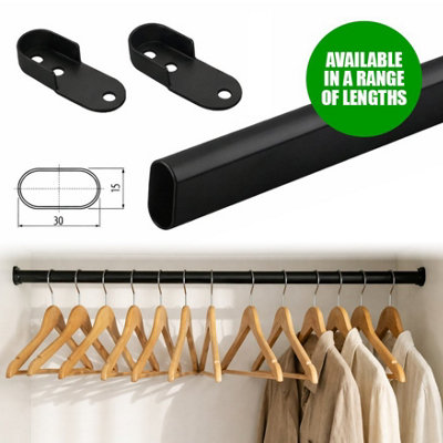 Black Oval Wardrobe Rail, 80cm Wall Mounted Clothes Hanging Rail