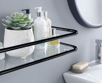 Glass shelf above bathroom sink sales