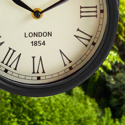 Black Paddington Double Sided Faced Metal Garden Outdoor Wall Clock Numerals