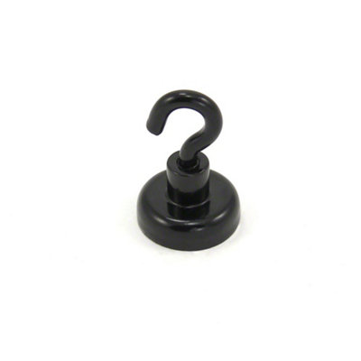 Black Painted Neodymium Hook Magnet with M4 Hook for Fridge, Whiteboard, Noticeboard, Filing Cabinet - 20mm x 30.5mm - 16.5kg Pull