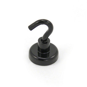Black Painted Neodymium Hook Magnet with M5 Hook for Fridge, Whiteboard, Noticeboard, Filing Cabinet - 25mm x 36.5mm - 20kg Pull