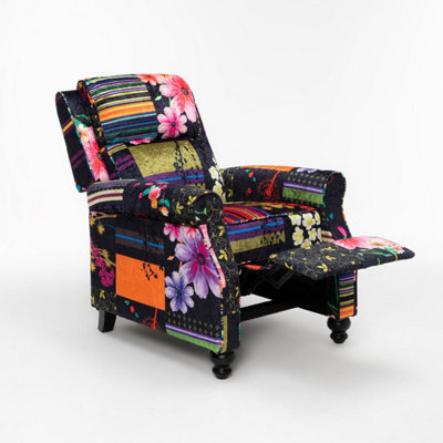Black Patchwork Manual Recliner Chair Multicolour