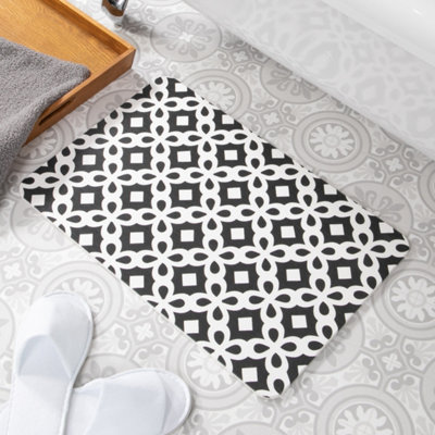 Black Pattern White Stone Non Slip Bath Mat