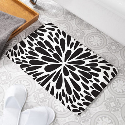 Black Petals Stone Non Slip Bath Mat