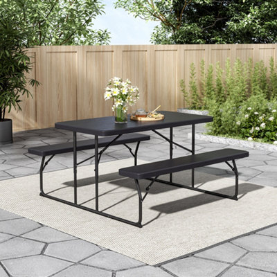 Black Picnic Foldable Table Bench Set 4 Seater Camping Table Set Garden ...