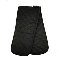 Black Plain Double Heat Resistant Double Oven Gloves Quilted Kitchen Hand Mitts