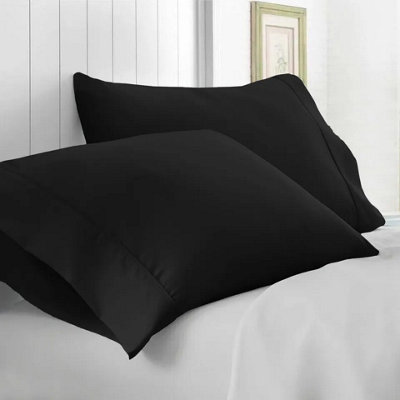 Black Plain Pillowcase Luxury Microfiber Bed Pillow Cover Pair