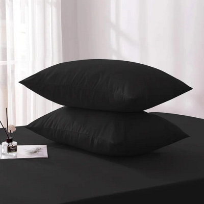 Black Plain Pillowcase Luxury Microfiber Bed Pillow Cover Pair