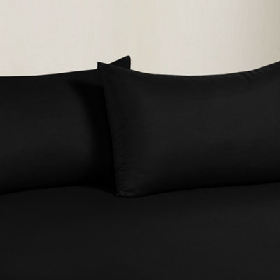 Black Plain Pillowcase Luxury Microfiber Bed Pillow Cover Pair