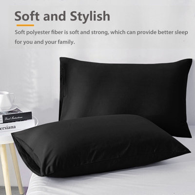 Black Plain Pillowcase Luxury Microfiber Bed Pillow Cover Pair