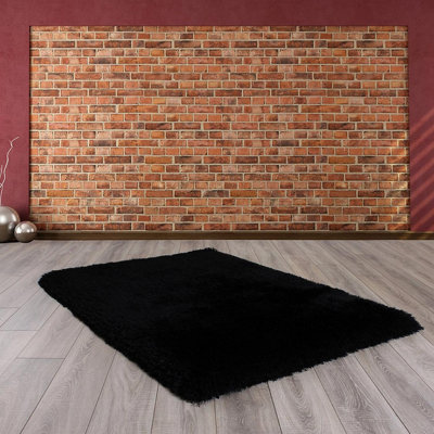 Black Plain Shaggy Handmade Luxurious Sparkle Rug Easy to clean Living Room and Bedroom-160cm X 230cm