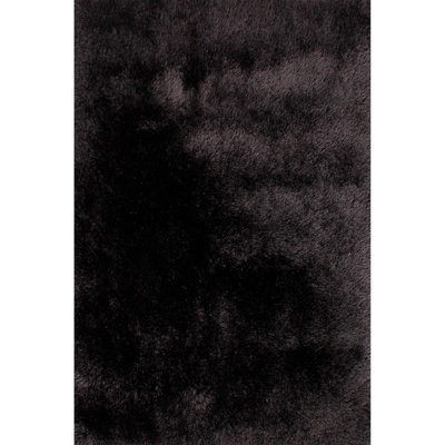 Black Plain Shaggy Handmade Luxurious Sparkle Rug Easy to clean Living ...