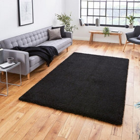 Black Plain Shaggy Modern Easy to Clean Rug for Living Room Bedroom and Dining Room-120cm X 170cm