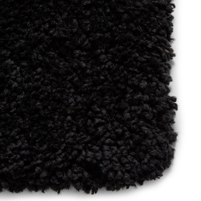 Black Plain Shaggy Modern Easy to Clean Rug for Living Room Bedroom and ...