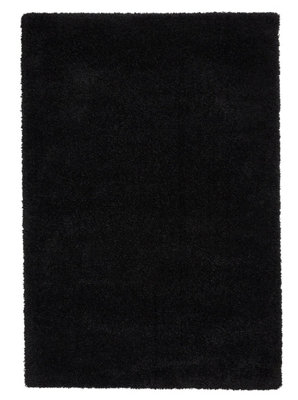 Black Plain Shaggy Modern Easy to Clean Rug for Living Room Bedroom and Dining Room-200cm X 290cm