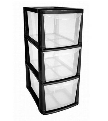 Black Plastic 3 Drawer Tower Storage Unit Medium A5 Stationery Filing ...