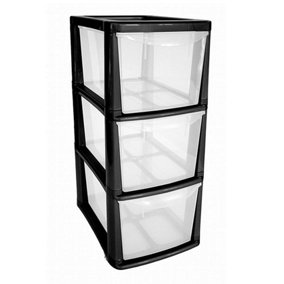 Black Plastic 3 Drawer Tower Storage Unit Medium A5 Stationery Filing 47.5cm