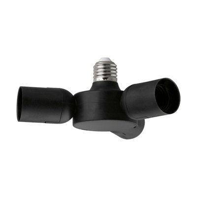 Black Plastic 3-Way Screw In Adapter for E27 Bulbs - 3x20W