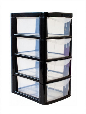 Black Plastic 4 Drawer Tower Storage Unit Small A5 Stationery Filing 38.5cm