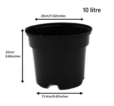 Black Plastic Plant Pot Flower Pots 10 Litre x 10 pots