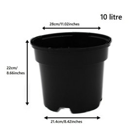 Black Plastic Plant Pot Flower Pots 10 Litre x 10 pots