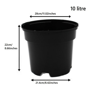 Black Plastic Plant Pot Flower Pots 10 Litre x 50 Pots