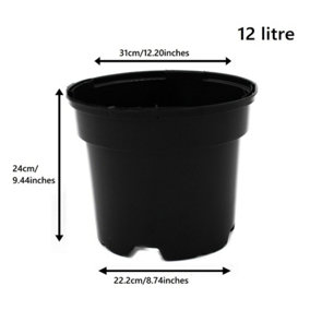 Black Plastic Plant Pot Flower Pots 12 Litres x 10 Pots